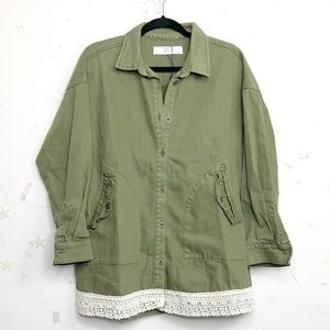 𝅺Zara basic Olive green lace trim denim jacket